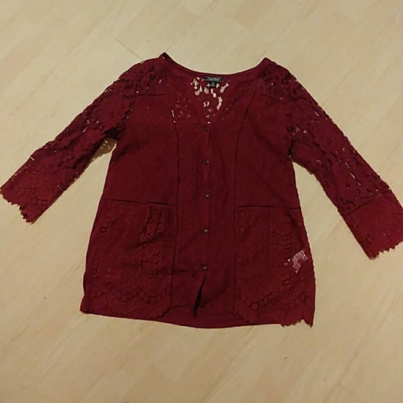 🍀Lucky Brand Wine 🍷Lace Top - Picture 4 of 5